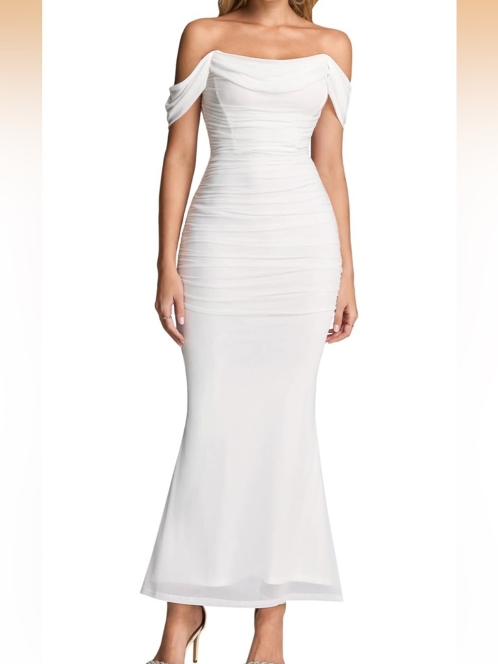 KUTUMAI Off The Shoulder Maxi Long Dress Corset Ruched Bodycon Formal S 889-10